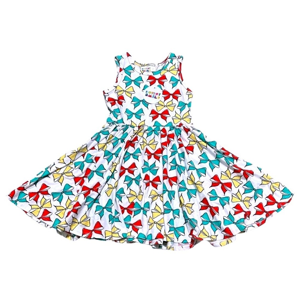 DotDotSmile Girls Tank Dress Size‎ 5/6 White Multi Color Bow Print Twirl Skirt